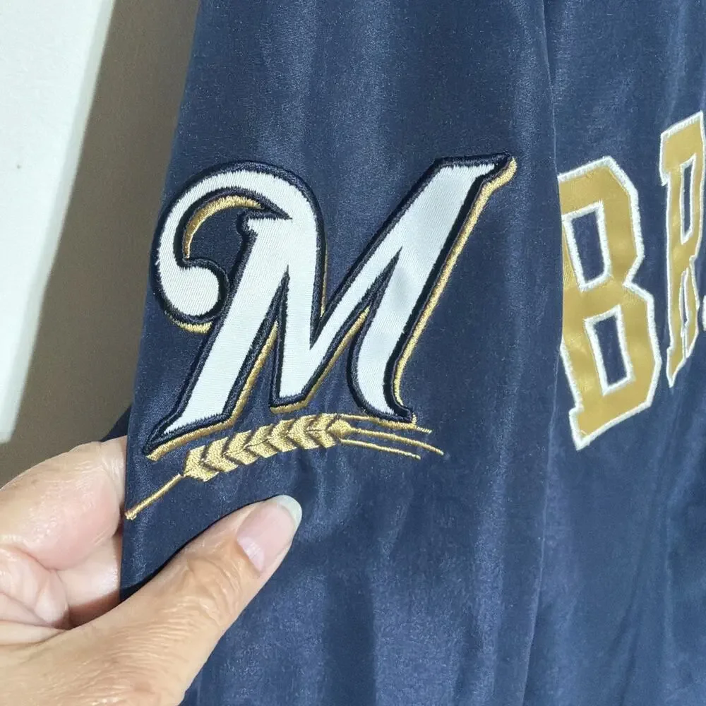 Vintage Milwaukee‎ Brewers Team Pullover Windbreaker Jacket MLB Navy Gold Size M
